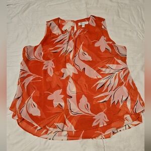 Cristina B Orange Sleeveless Asymmetrical Tunic Tropical Print Size XL